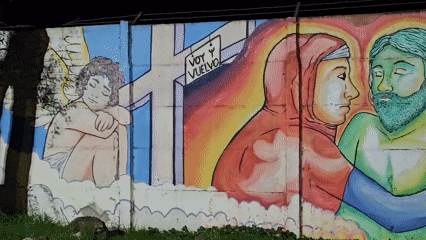 Nighttime street mural documented in Osorno, Chile