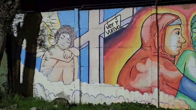 Nighttime street mural documented in Osorno, Chile