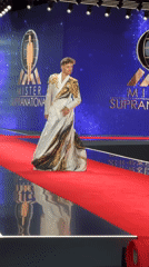 White and gold abstract robe steals the runway in Poland