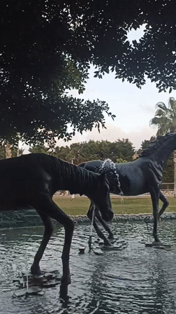 Horse statue fountain operates in Yenişehir, Turkey