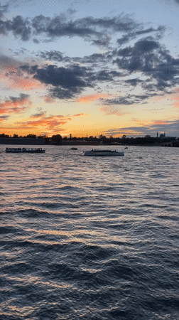 Vivid sunset colors over the Neva River, Saint Petersburg