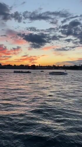 Vivid sunset colors over the Neva River, Saint Petersburg