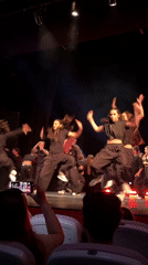 Dance troupe performs on illuminated stage in Sofia theater