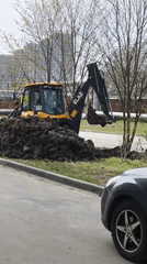 Construction equipment operates in Khimki earthmoving project