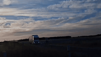 Dusk along a rural highway outside Cuéllar, Spain