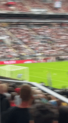 Packed stadium, live soccer match, fans in full voice