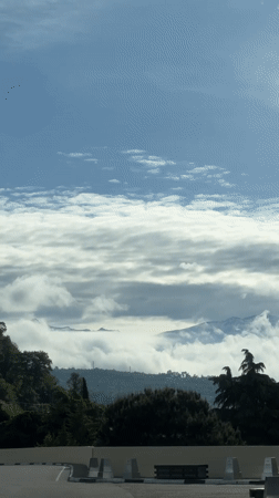 Dawn landscape with control tower filmed near Sochi
