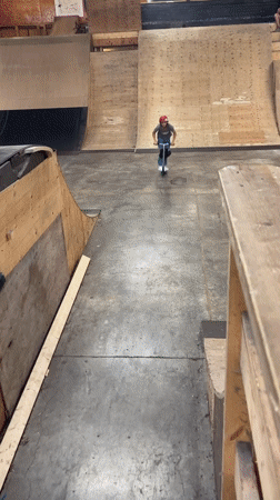 Scooter session at an indoor skatepark in Bluewater, Canada