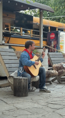 Street musician performs acoustic set in Shakhty, Russia