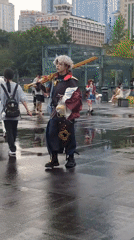 Cosplayers and ancient artifacts collide in rainy Chengdu