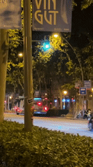 Nighttime street cleaning operations captured in Barcelona