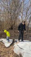 Spring morning play observed in Russian village amid melting ice
