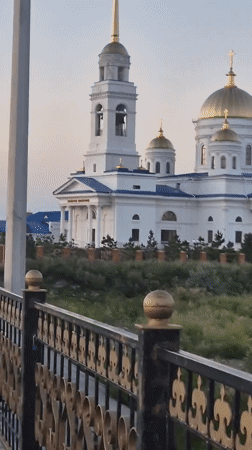 Sunset evening along Kokshetau's waterfront and landmarks