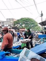 Busy fish market operations in Lhokseumawe, Indonesia