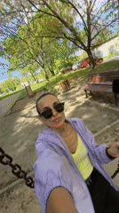 Woman enjoys spring day at Pleven park playground
