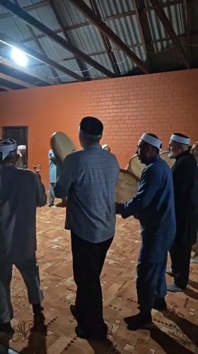 Traditional drum circle and dancing in Mayrtup, Russia