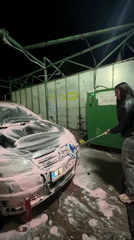 Night car wash captured in Sungurlare, Bulgaria