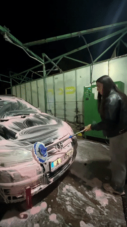 Night car wash captured in Sungurlare, Bulgaria