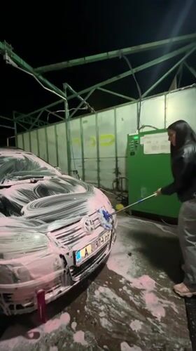 Night car wash captured in Sungurlare, Bulgaria