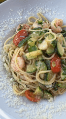 Lunch documented at Bad Kreuznach restaurant, spaghetti with seafood