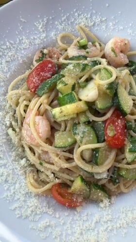 Lunch documented at Bad Kreuznach restaurant, spaghetti with seafood