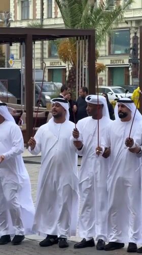 Traditional Arabic stick dance performed outdoors in Moscow