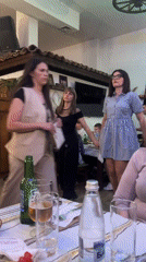 Family celebration with traditional dancing at Bulgarian restaurant