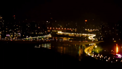 Nighttime cityscape and street cat captured in Yuzhong District
