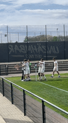Soccer teams take field in sunny Mönchengladbach morning match