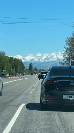 Highway traffic captured on video near Jany-Alysh, Kyrgyzstan