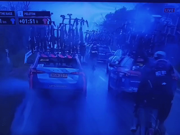 Cycling race proceeds through heavy rain in Karnobat, Bulgaria