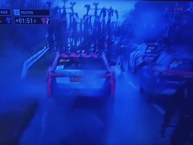 Cycling race proceeds through heavy rain in Karnobat, Bulgaria
