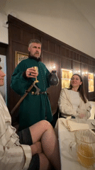 Medieval-costumed patron observed at Minsk restaurant
