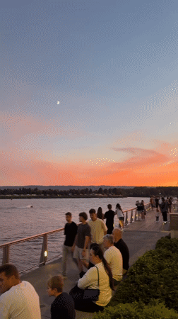 Dusk gathering along the Columbia River waterfront in Vancouver, WA
