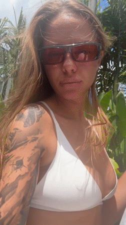 Woman photographed in tropical setting in North Kuta, Indonesia