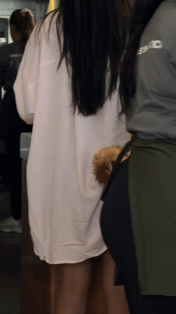 Woman carries small poodle in bag in Mengwi