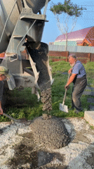 Construction work and a curious rooster in Yuzhno-Kurilsk