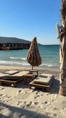 Empty beach loungers on a sunny Bodrum afternoon