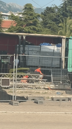 Outdoor stage construction underway in Bar, Montenegro
