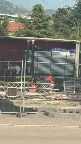 Outdoor stage construction underway in Bar, Montenegro