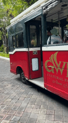 Tourist trolleys operate at GWK Cultural Park, Kuta Selatan