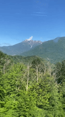 Cable car ride through green mountain slopes in Estosadok