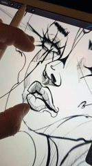Artist creates digital portrait on tablet in Sofia