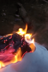 Paper burns in flames captured on video in Indonesia