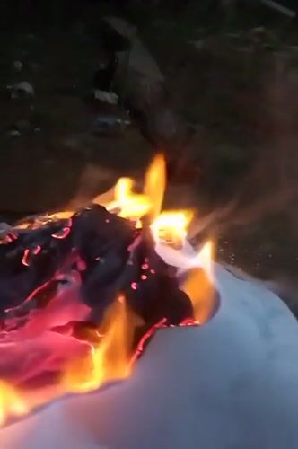 Paper burns in flames captured on video in Indonesia