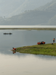 Dawn scenes captured at Phewa Lake, Pokhara with youth gathering