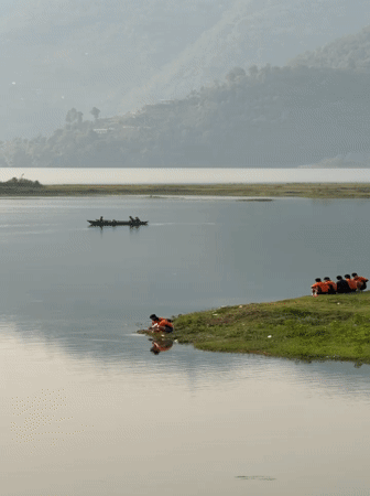 Dawn scenes captured at Phewa Lake, Pokhara with youth gathering