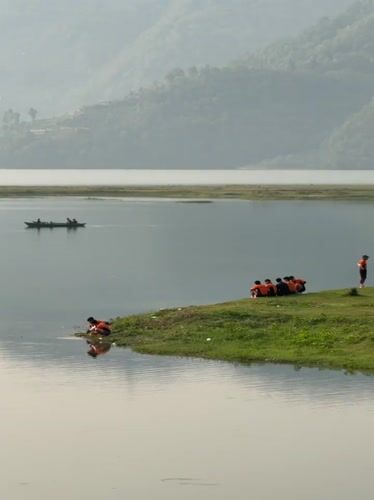 Dawn scenes captured at Phewa Lake, Pokhara with youth gathering