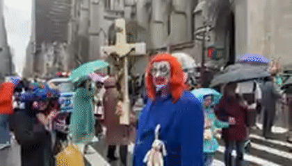 Costumed gathering with balloons, period dress observed in NYC