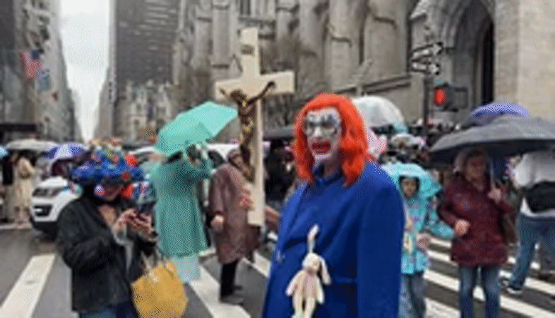 Costumed gathering with balloons, period dress observed in NYC